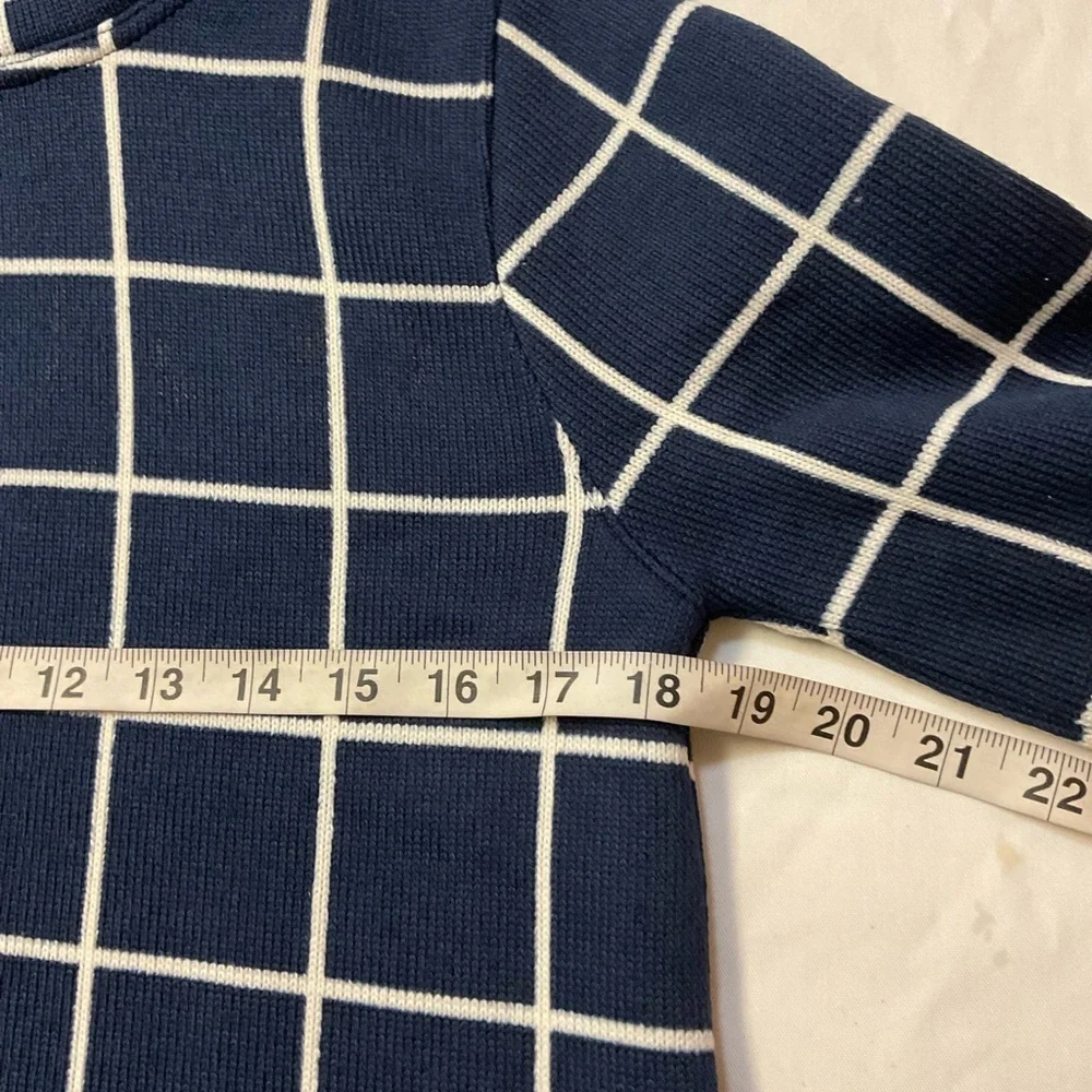 J. Crew Navy and White Grid Turtleneck Sweater